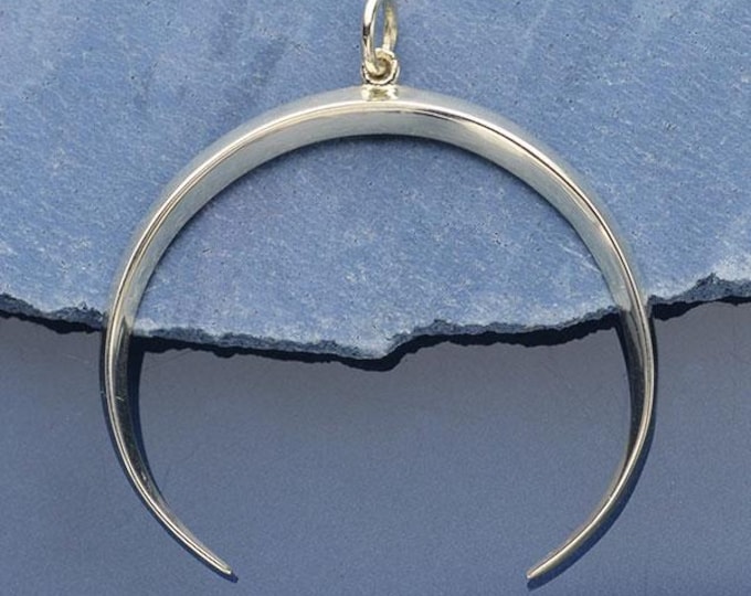 Sterling Silver Crescent Ridged Moon Pendant 35x33mm