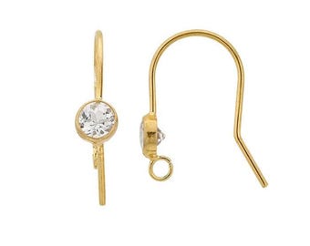14/20 Yellow Gold-Filled White Topaz-Set Ear Wire with Open Ring, sold in pairs