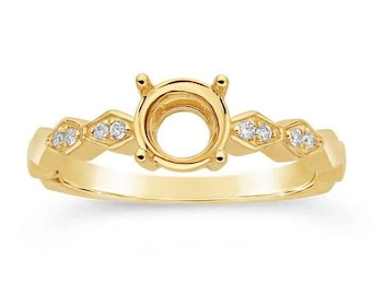 14K Yellow or White Gold 6.5mm Round Semi-Mount Engagement Ring Mounting