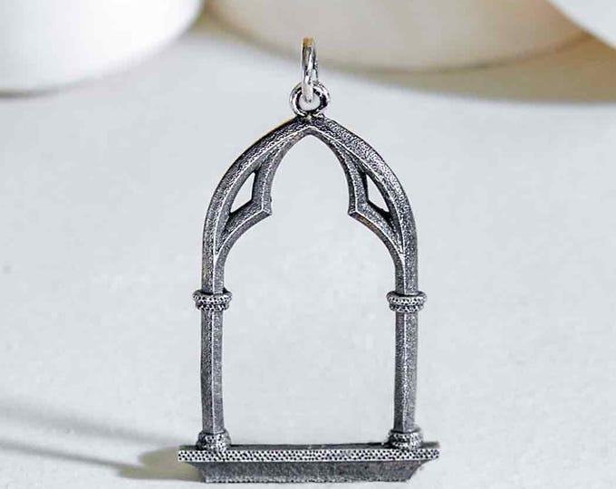 Sterling Silver Gothic Window Charm 33x19mm