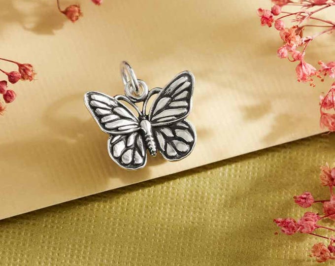 Sterling Silver Monarch Butterfly Charm 14x13mm