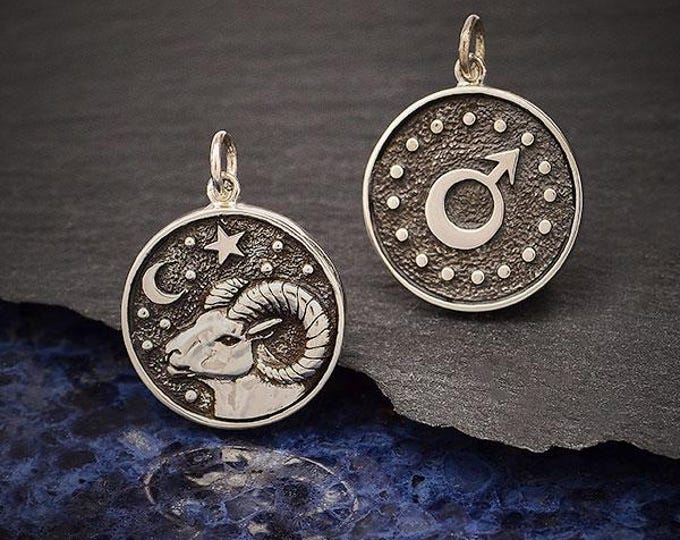 Sterling Silver Astrology Aries Pendant 24x18mm