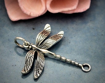 Sterling Silver Detailed Dragonfly Link, Component, Pendant