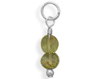 Peridot Coin Bead Charm - August Birthstone, 925 Sterling Silver