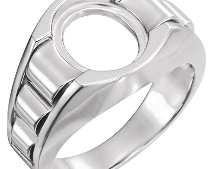 Sterling Silver or 14k Gold 12x10mm Oval Men's Bezel-Set Ring Mounting, custom ring size available