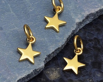 14K Shiny Gold Plated Sterling Tiny Flat Star Charm 12x6mm