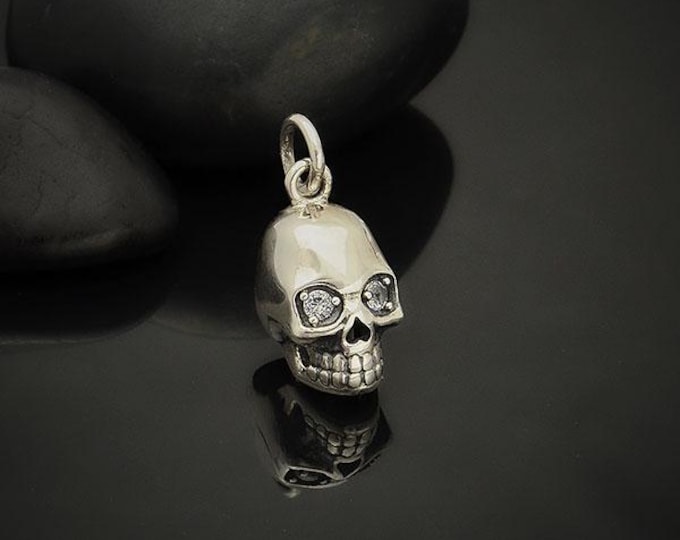 Sterling Silver Skull Charm with Nano Gem Eyes 18x8mm