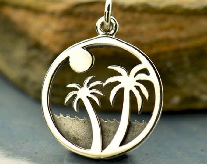 Sterling silver palm tree charm on island - beach charm