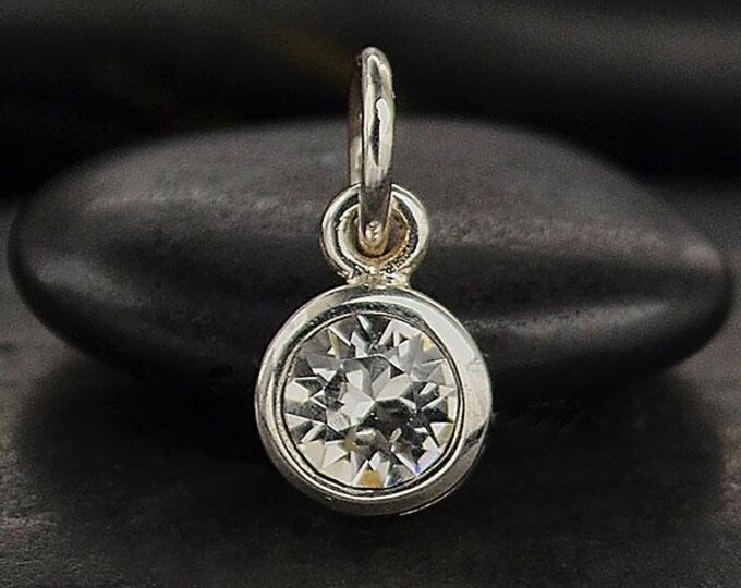 Sterling Silver Crystal Birthstone Charm - April 11x5mm