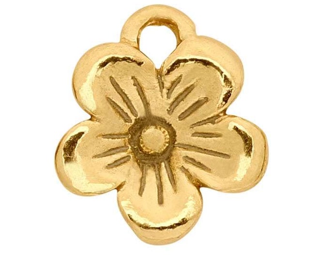 Solid 14K Gold Cherry Blossom Charm 7x6mm no jumpring