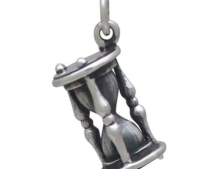 Sterling Silver 3D Hourglass Charm 21x8mm