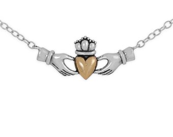 Mixed Metal Claddagh Heart Festoon Necklace