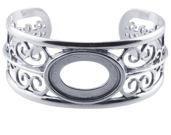 Sterling Silver Filigree Bracelet with 25 x 18mm Oval Bezel Setting