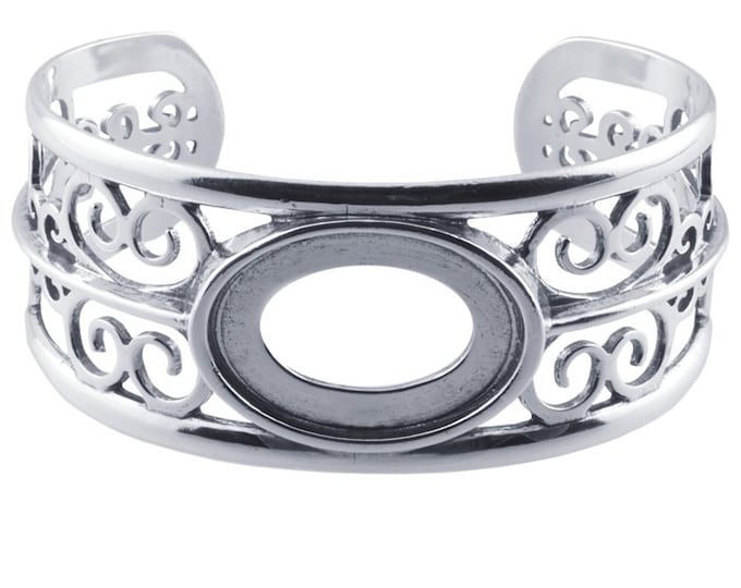 Sterling Silver Filigree Bracelet with 25 x 18mm Oval Bezel Setting