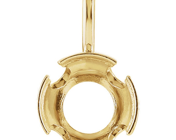 14k Solid Gold Round Solitaire Bezel Set Pendant Mounting, choose white or yellow gold