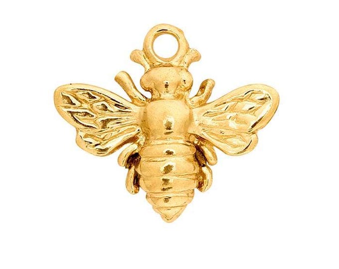 Solid 14K Gold Small Bee Charm 10x12mm no jumpring