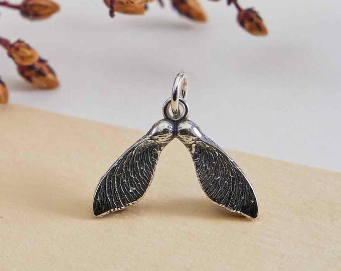 Sterling Silver Double Maple Seed Pod Charm 17x18mm