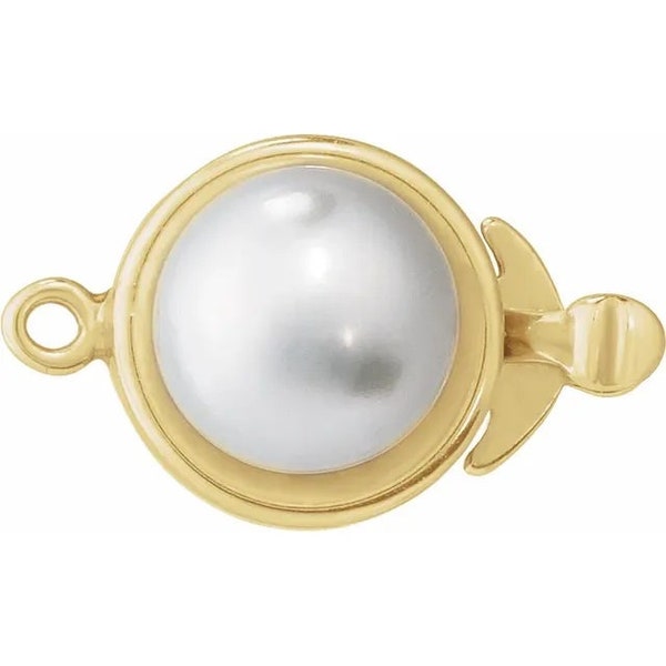 Cultured White Freshwater Pearl Box Clasp, available in Sterling Silver or 14k Gold