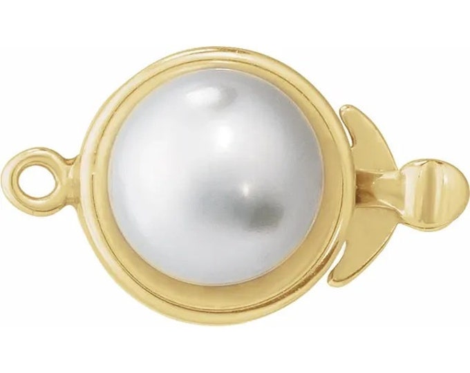 Cultured White Freshwater Pearl Box Clasp, available in Sterling Silver or 14k Gold