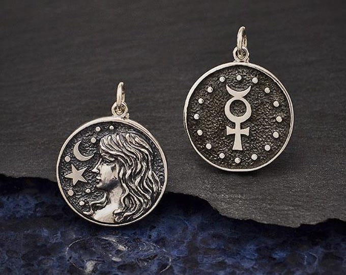Sterling Silver Astrology Virgo Pendant 24x18mm