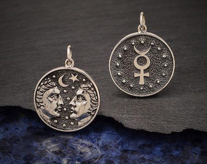 Sterling Silver Astrology Gemini Pendant 24x18mm