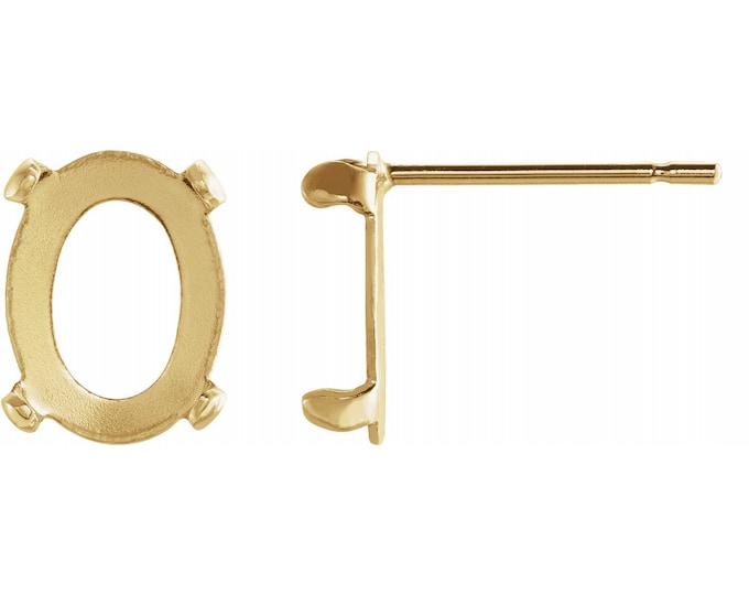 14K Yellow Gold Oval Cabochon Earring - sold as pair