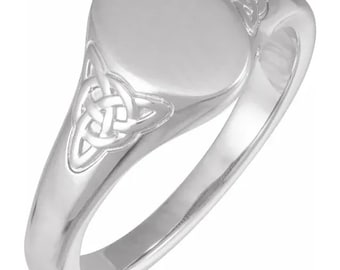 Engravable Oval Celtic-Inspired Signet Ring available in Sterling Silver or 14k Gold