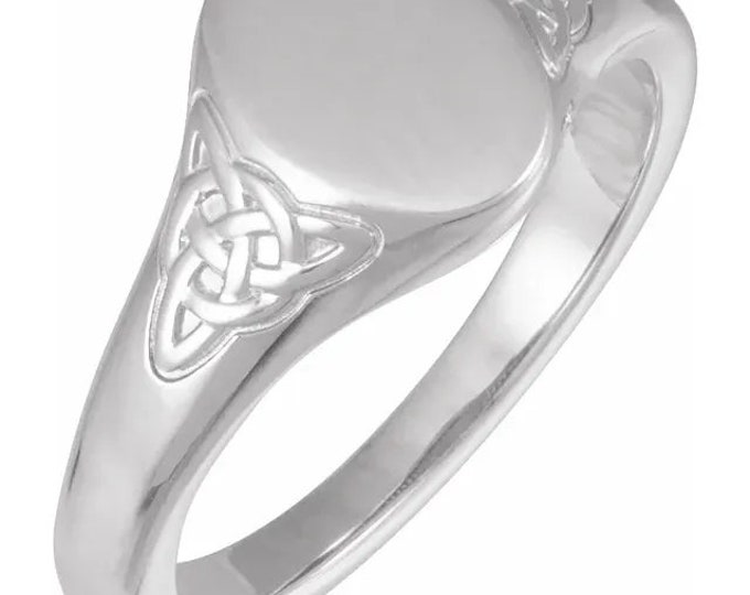 Engravable Oval Celtic-Inspired Signet Ring available in Sterling Silver or 14k Gold