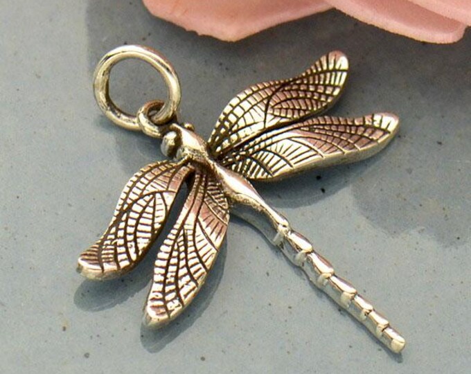 Sterling Silver Large Detailed Dragonfly Charm 24x20mm