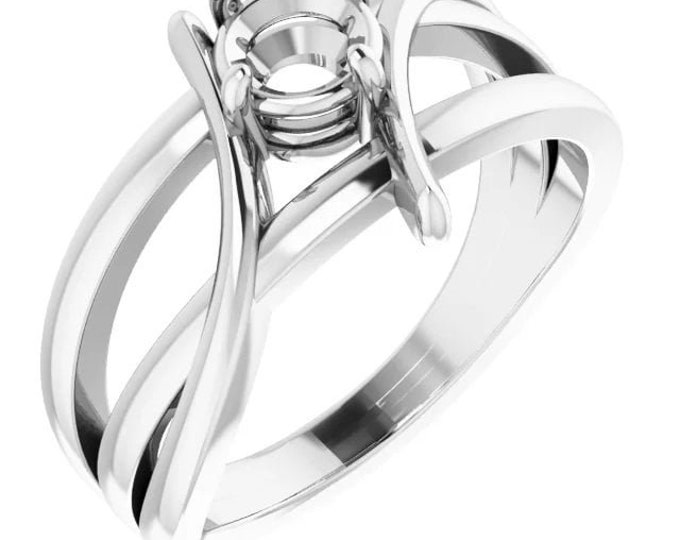 Crisscross ring with 5.2mm prong setting in sterling silver, or 14k gold