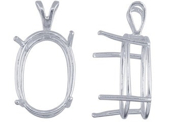 Sterling silver oval readyset  basket pendant mounting, 4-prong