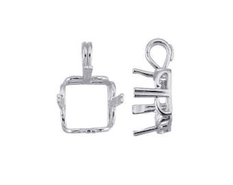 Sterling silver 10mm square scalloped-edge readyset pendant mounting, 4-prong