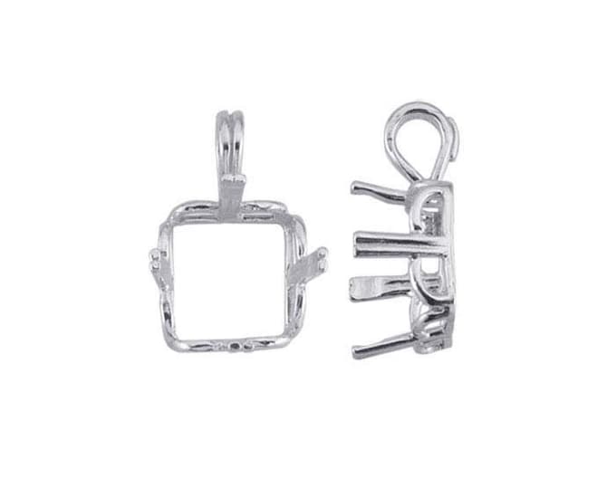 Sterling silver 10mm square scalloped-edge readyset pendant mounting, 4-prong