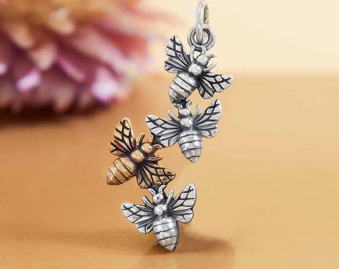 Mixed Metal Bee Cluster Charm 27x11mm