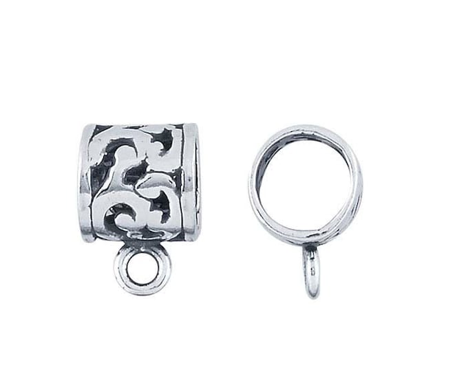 Sterling silver scroll tube pendant bail with ring