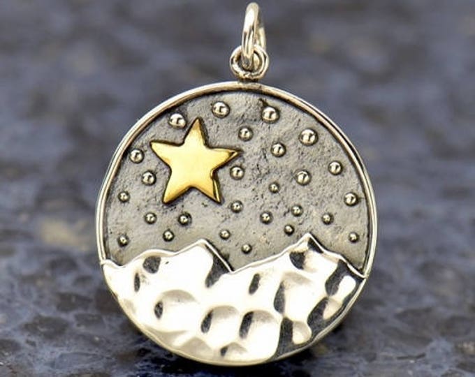 Sterling Silver Mountain Pendant with Bronze Star