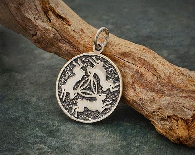 Sterling Silver Three Rabbits Charm 22x16mm