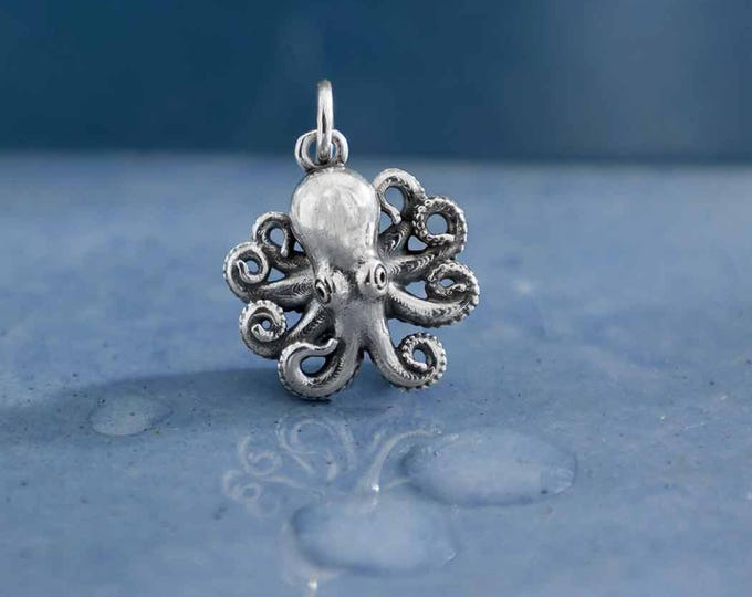 Sterling Silver Baby Octopus Charm 19x14mm