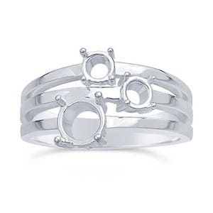 Sterling Silver Triple-Shank Three-Stone Ring Mounting, select your size...