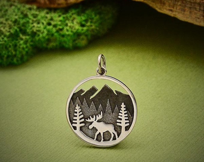 Sterling Silver Moose Charm in Mountain Meadow 24x18mm