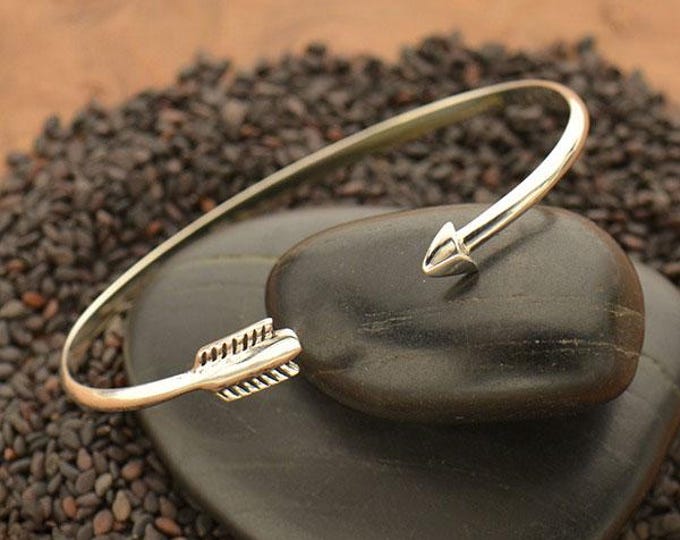 Sterling Silver Cuff Bracelet - Adjustable Arrow