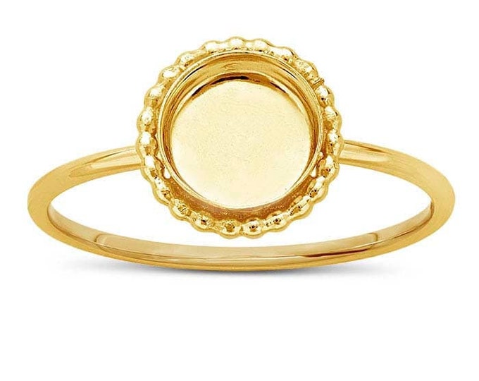 Beaded round cabochon ring mounting in 925 sterling silver or 14/20 gold filled