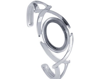 Criss-Cross Cuff Bracelet with 25 x 18mm Bezel Mounting, Sterling Silver