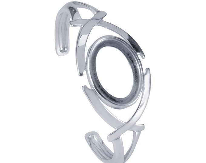 Criss-Cross Cuff Bracelet with 25 x 18mm Bezel Mounting, Sterling Silver