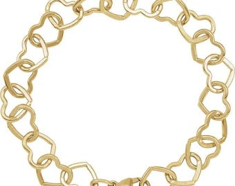 14K Yellow Gold-Filled or Sterling Silver 9 mm Heart Chain by the inch, 7" Bracelet or 16" Necklace, Custom size available