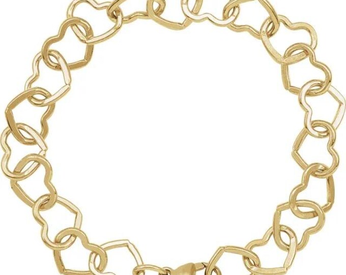 14K Yellow Gold-Filled or Sterling Silver 9 mm Heart Chain by the inch, 7" Bracelet or 16" Necklace, Custom size available