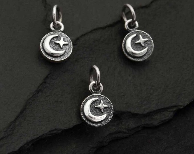 Sterling Silver Mini Moon and Star Coin Charm 12x6mm