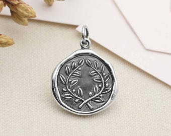 Sterling Silver Laurel Wreath Wax Seal Charm 23x17mm
