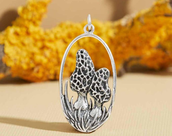Sterling Silver Morel Mushroom Pendant 32x15mm
