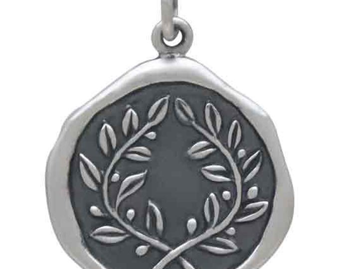 Sterling Silver Laurel Wreath Wax Seal Charm 23x17mm